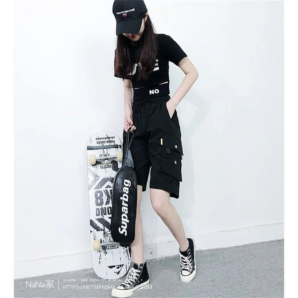Gool Cargo Shorts for Women Harajuku High Waist Baggy Y2K Hip Hop Shorts Woman Streetwear Trendy Gym Big Pocket Bf Short Pants