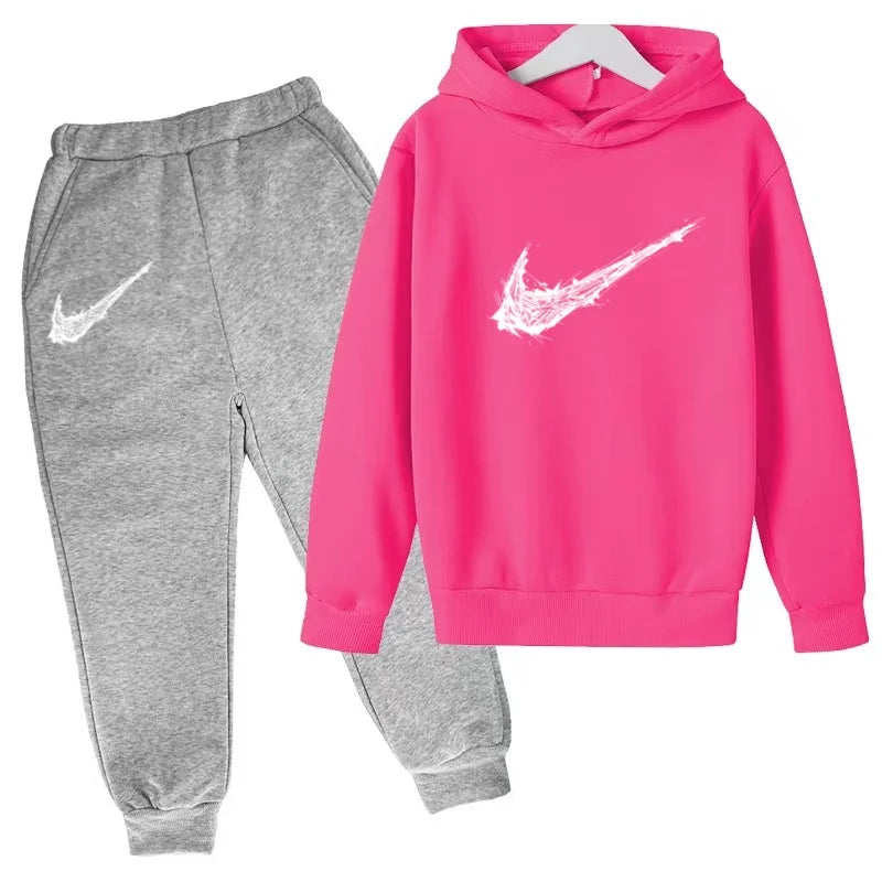 New Children's Sports Hooded Sweatshirt - Brand's Trendy Casual Hooded Top and Pants Set Suitable for Boys and Girls Aged 3 To13