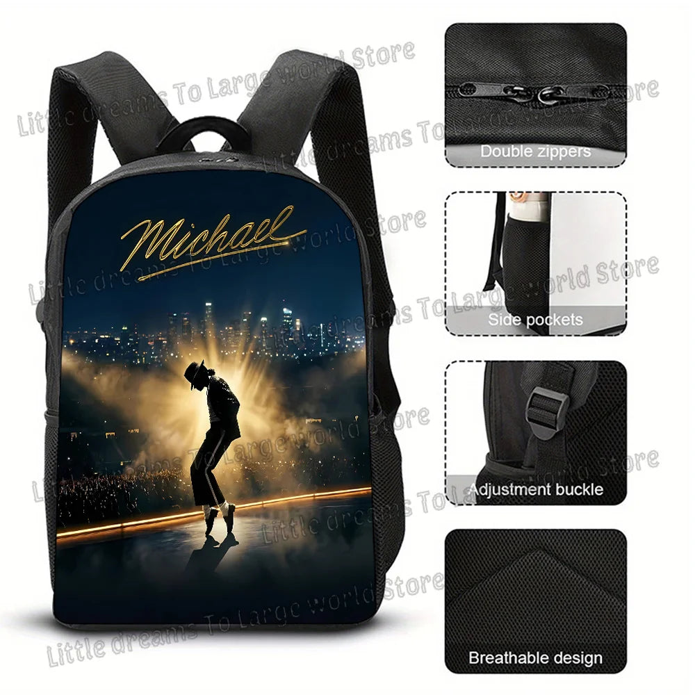 Michael Jackson Backpacks Student 3D Printing 16inch School Bags Boys Girls Outdoor Sports Rucksack Large Travel Knapsack Gift