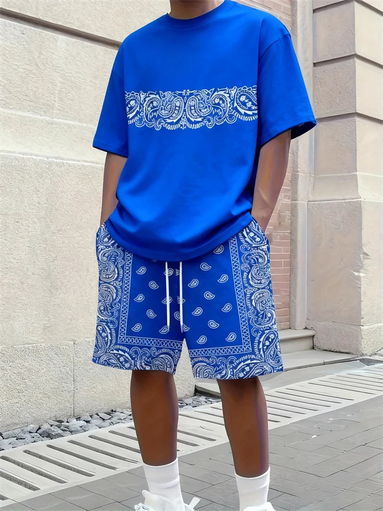Spring New Men's Casual Tops And Shorts, Simple Basketball-printed Men's Round-neck T-shirts And Casual Shorts, Fashionable And
