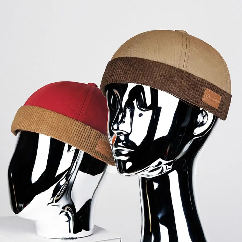 Casual Adjustable Brimless Hat Vintage Corduroy Docker Cap Solid Color Hip Hop Skullcap Summer Spring