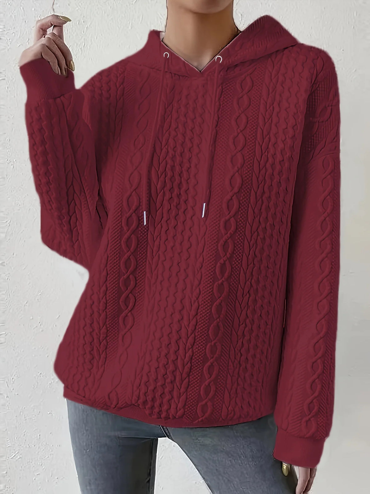 Women's 2026 Long-Sleeved Jacquard Hoodie Loose Sweater with Straps for Autumn Winter New Fashion Style