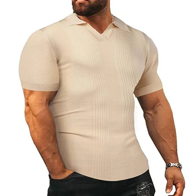 New European And American Style Jacquard Knit T-shirt Fashion Lapel Short-sleeved Business POLO Shirt In Multiple Colors