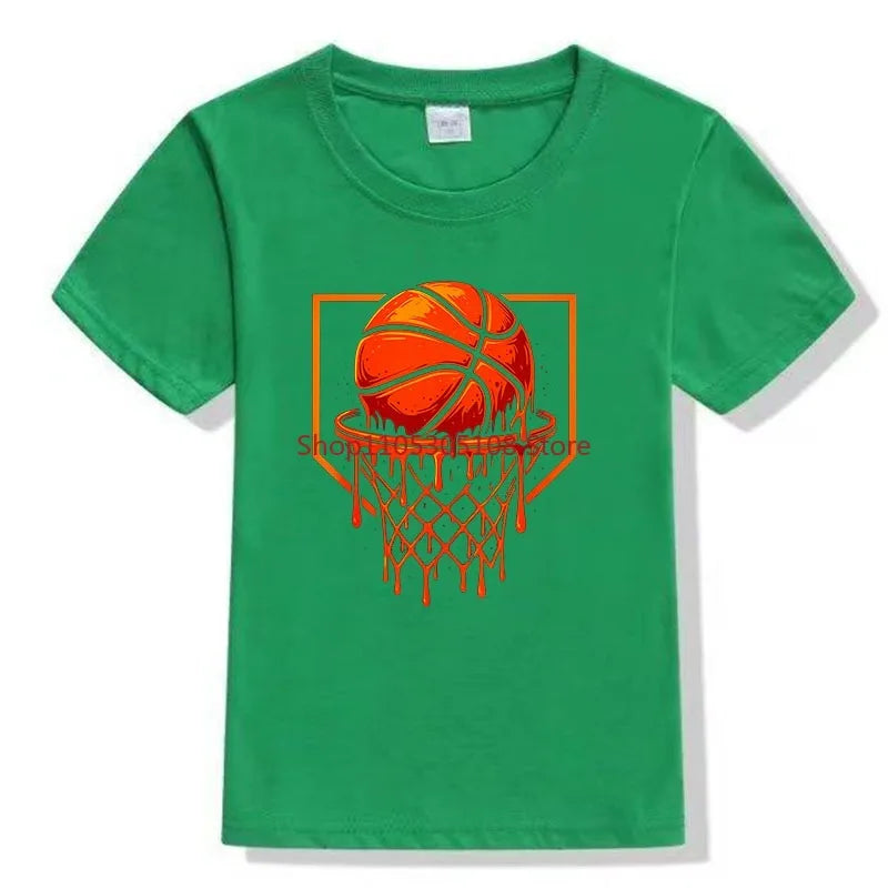 Rebounding Basketball Children's T-Shirt Pure Cotton Round Neck Fashionable Parent-Child Outfit Candy Color Family Outfit