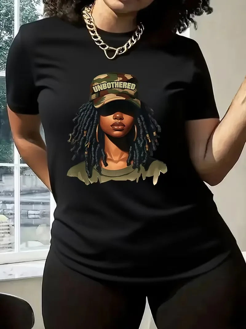 Black women wearing hats 3D Printed Women's round neck T-Shirt Top Fashion Summer Street Y2K Short Sleeved Casual Women Clothing