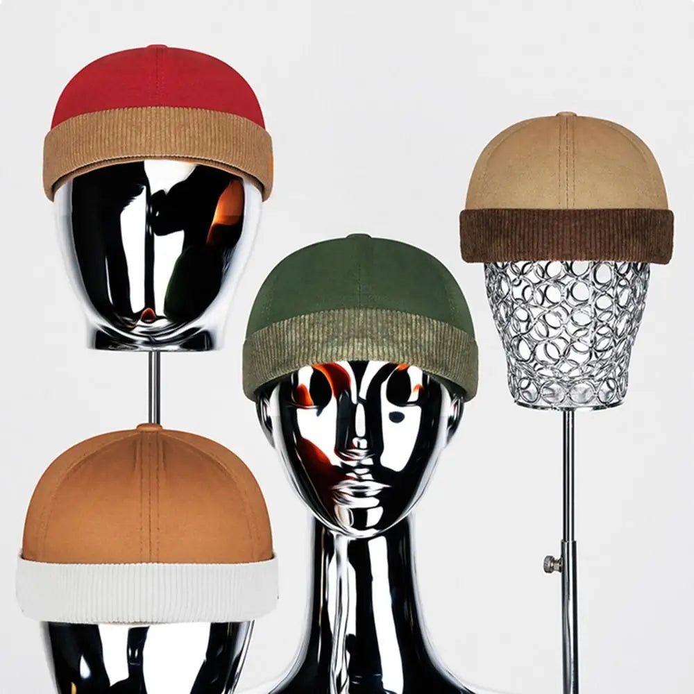 Casual Adjustable Brimless Hat Vintage Corduroy Docker Cap Solid Color Hip Hop Skullcap Summer Spring