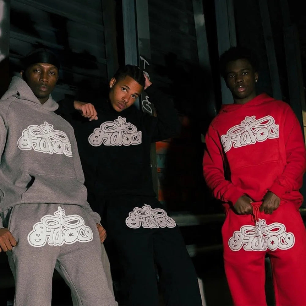 Y2K Harajuku Hip-hop 2 Piece Set Slim Hooded Tops Casual Sweat Pants Suit Men Women Fashion Letter Printed High Street Clothing