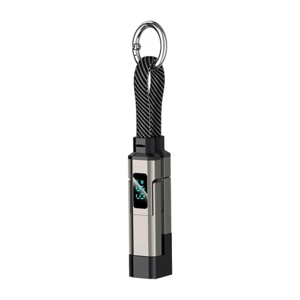 Keychain LED Display Braided 4 in 1 Fast Charge Cable Zinc Alloy 66W Phone Charger for iPhone Android Type-C Portable Durable
