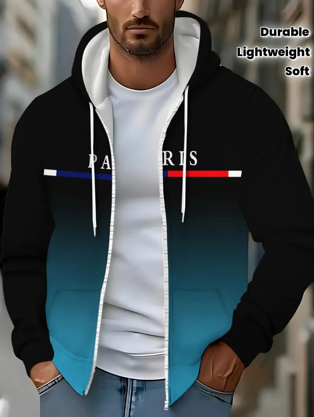 Fashion Gradient Graphic Hooded Zip-Up Casual Sports Pocket Design Long Sleeve Streetwear Outdoor Travel Street Oversized Hoodie