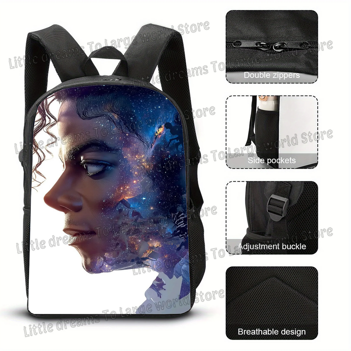 Michael Jackson Backpacks Student 3D Printing 16inch School Bags Boys Girls Outdoor Sports Rucksack Large Travel Knapsack Gift