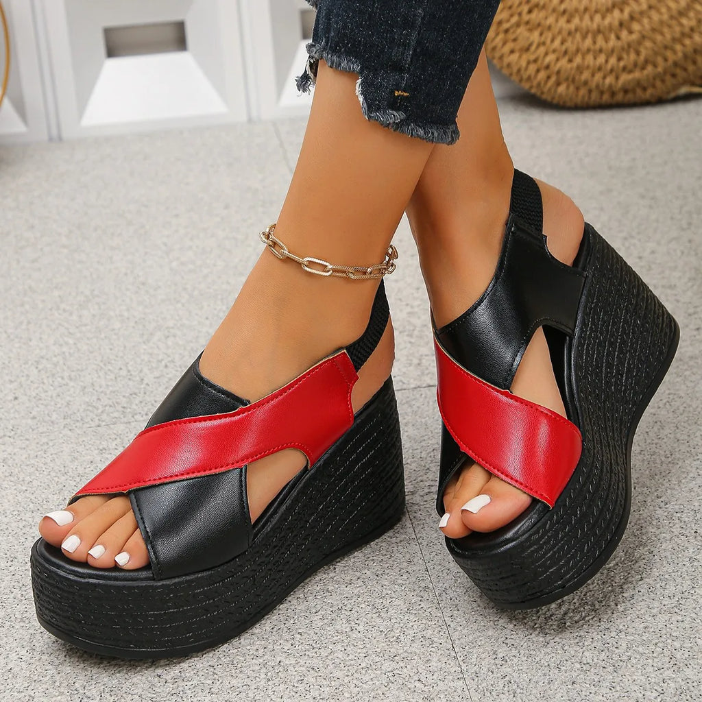 2026 Summer Women Shoes Sandals Leather Strap Roman Shoes Fashion Outdoor Thick Sole Non-slip High Heels Platforms Sandals