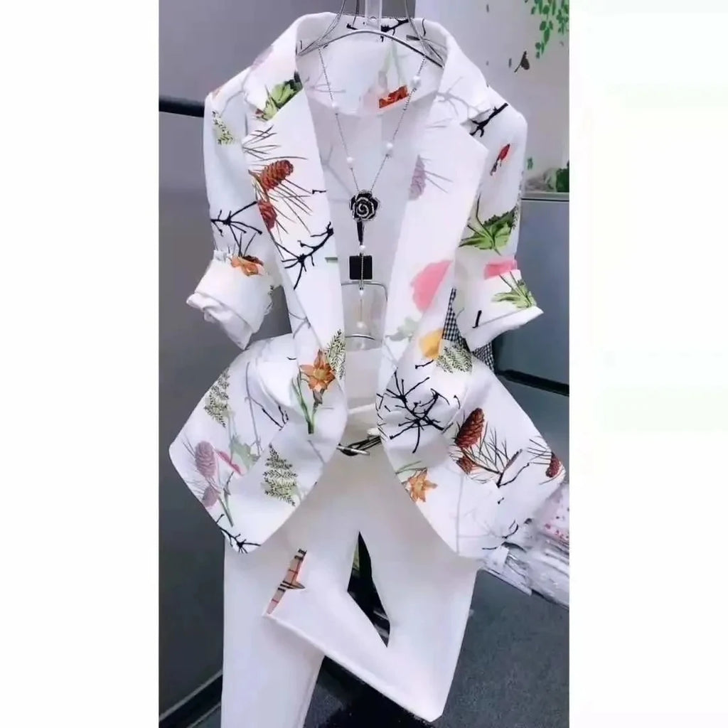 2025 New Women Printing Suit Coat Women Blazer Cardigan Spring Summer Women Short Sunscreen Printed Jacket Slim Suit Outerwear