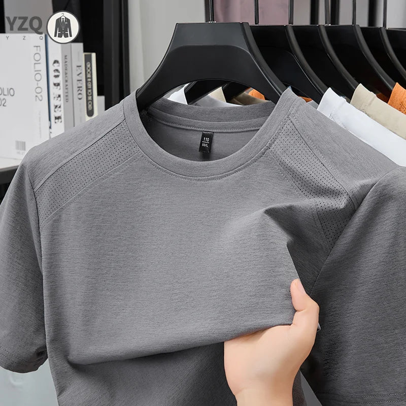 Urban Casual Mens Vent Shoulder Short Sleeve Tee Soft Breath Cloth Pub Visit Short Trip Weekend Gathering Apparel