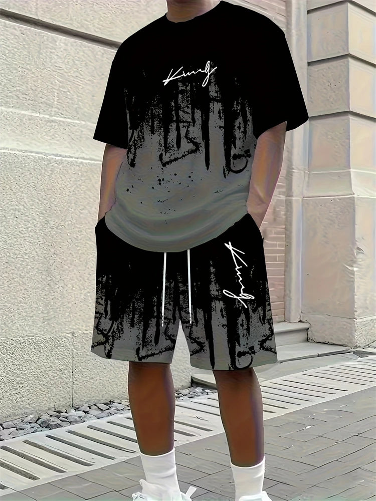 Spring New Men's Casual Tops And Shorts, Simple Basketball-printed Men's Round-neck T-shirts And Casual Shorts, Fashionable And