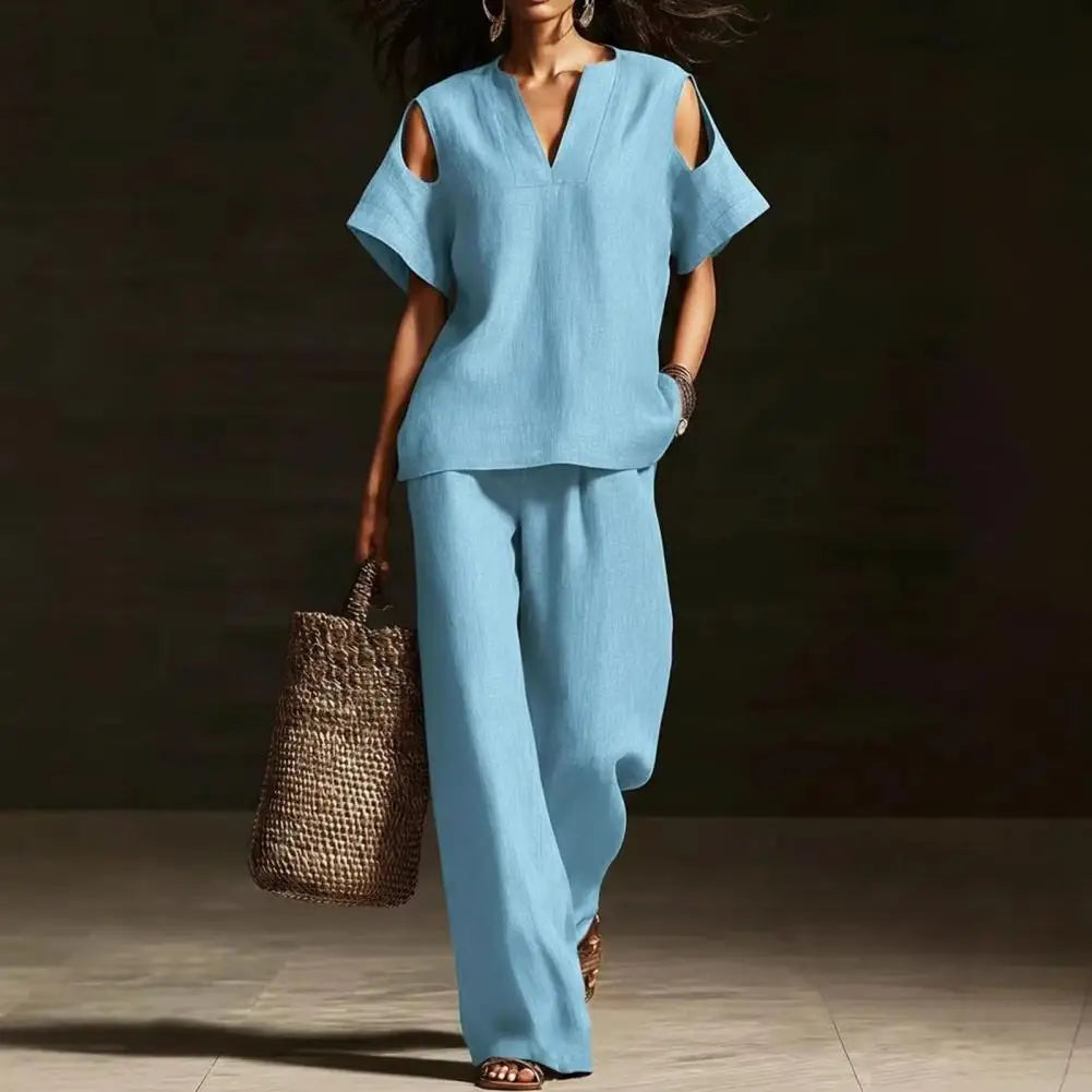 Women Two-piece Suit Summer Women's Set, Women's Short Sleeved Fashion Casual Pants Two-piece Set Versatile Women Clothing
