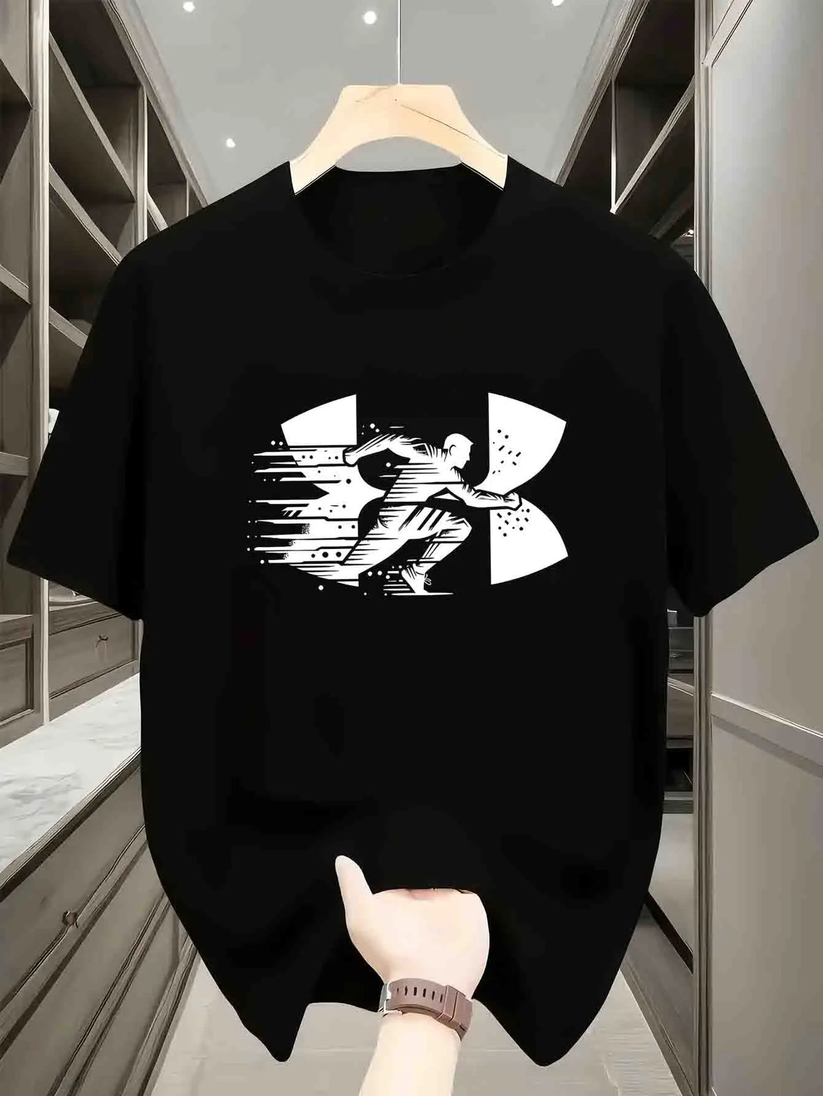 Men's summer casual comfortable breathable round neck T-shirt with letters and various shadow patterns outdoor fashion top