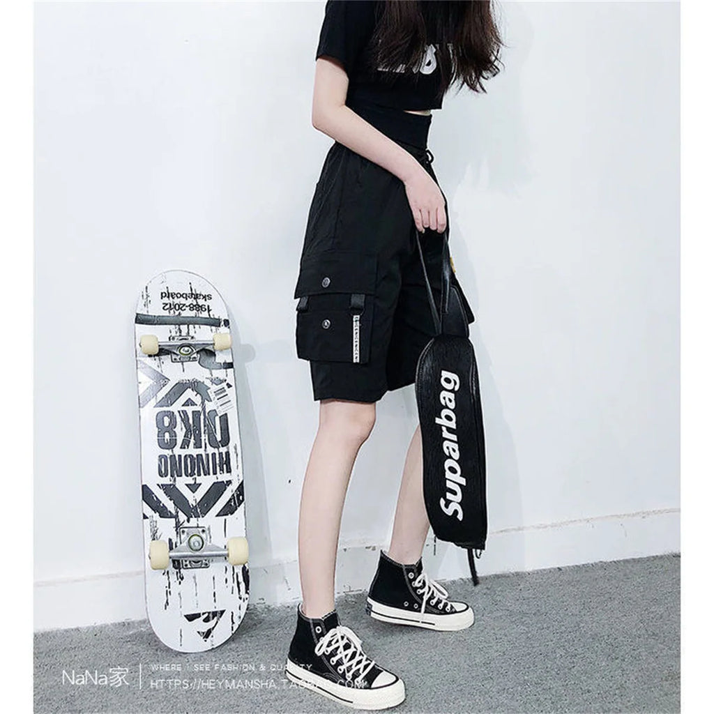 Gool Cargo Shorts for Women Harajuku High Waist Baggy Y2K Hip Hop Shorts Woman Streetwear Trendy Gym Big Pocket Bf Short Pants