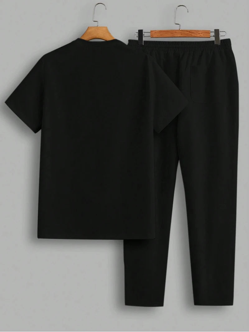 Men's Casual Two-piece Set Simple Fashion Letter Print Pattern Round Neck T-shirt And Pants Set Suitable For Spring And Summer