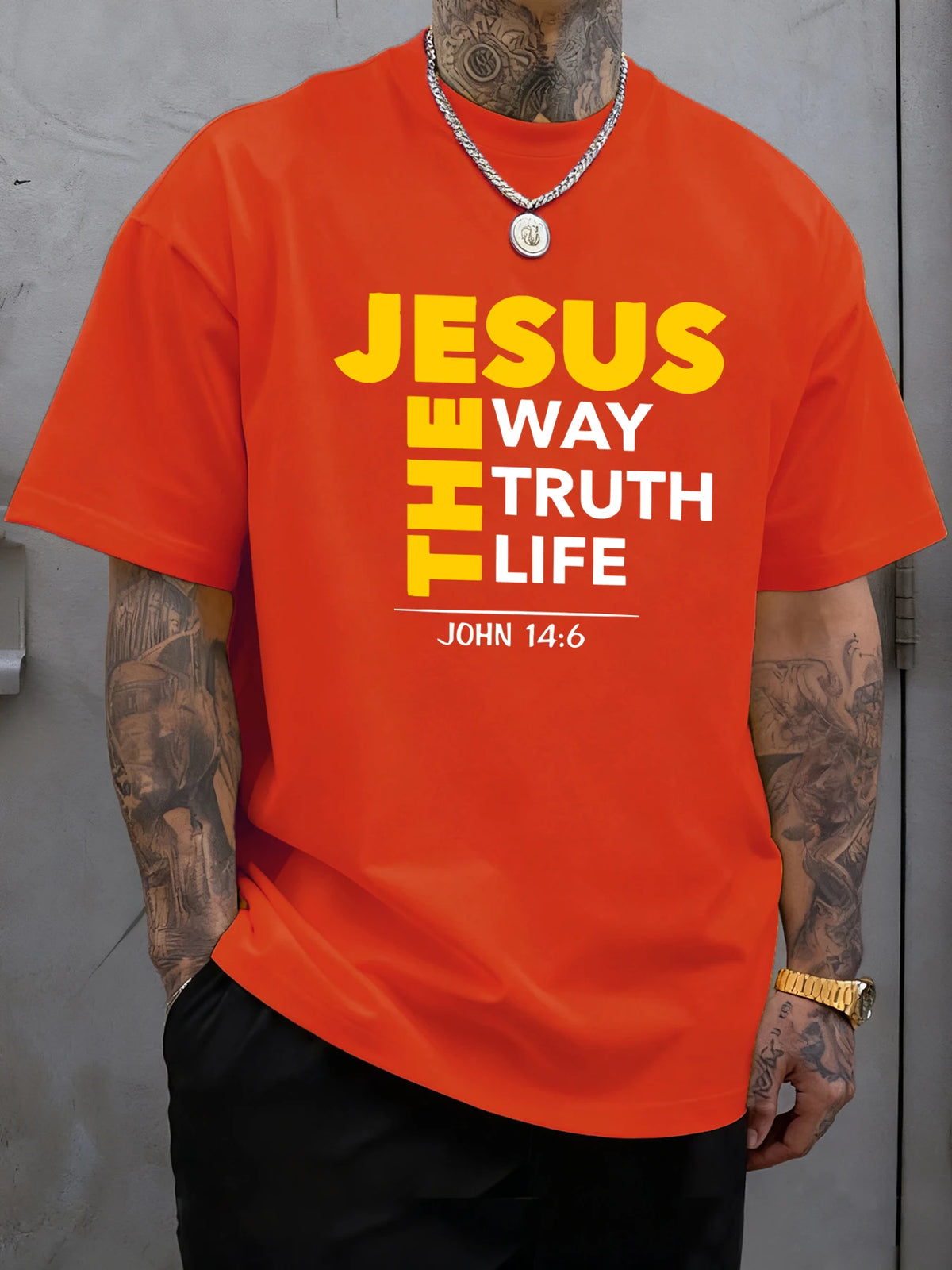Jesus The Way Truth Life Prints T-Shirt Mens Cotton Hip Hop T Shirts All-Match Fashion Clothing Oversized Summer Sportswear