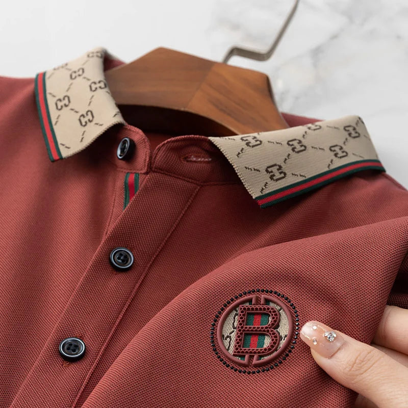 Fashionable Summer Mens Clothing Brand Exquisite Badge Letter Style Breathable Short Sleeve Comfortable Cotton Casual Polo Shirt