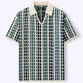 Vintage Mens Short Sleeve Knit Polos Summer Casual Breathable Lapel Knitting Polo Shirt Men Fashion Plaid Jacquard Polo Shirts