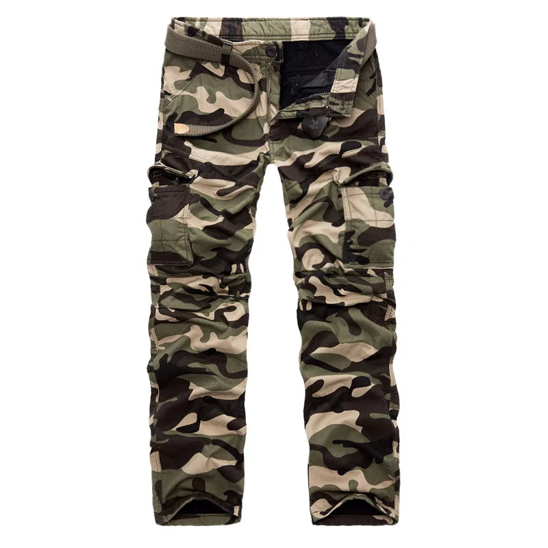 Men's Velvet Thickened Camouflage Cargo Pants Fashion Multi Pockets Tactical Combat Trousers Loose Outdoor Casual Pants for Male