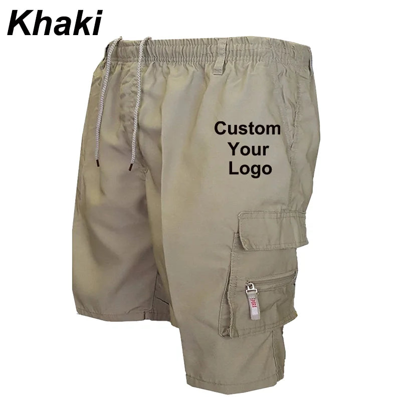 Fashion Mens Custom Your Logo Cargo Shorts New Side Multi-pockets Men Loose Work Shorts Casual Short Pants Male Summer Outdoor S