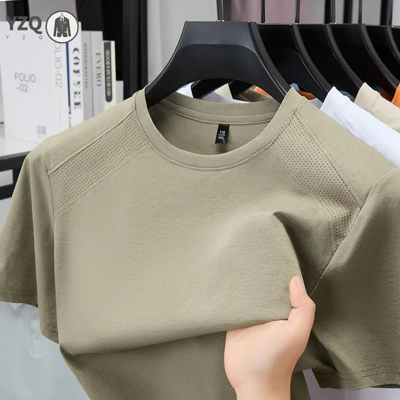 Urban Casual Mens Vent Shoulder Short Sleeve Tee Soft Breath Cloth Pub Visit Short Trip Weekend Gathering Apparel