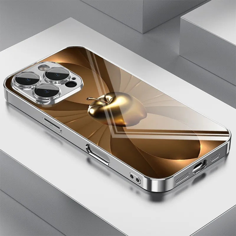 Metal Technology Pattern Phone Case for iPhone 17 16e 16 15 14 13 12 Mini 11 Pro Air Plus Luxury Tempered Glass Cover