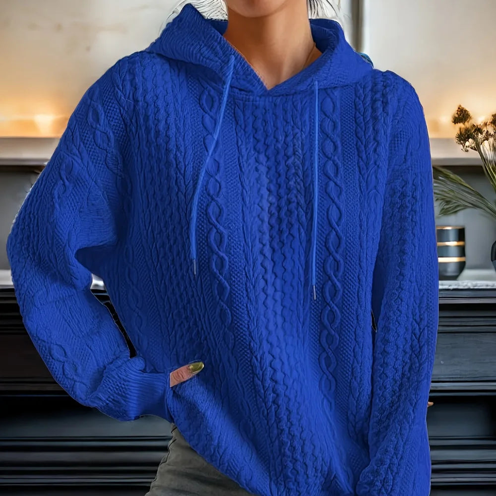 Women's 2026 Long-Sleeved Jacquard Hoodie Loose Sweater with Straps for Autumn Winter New Fashion Style