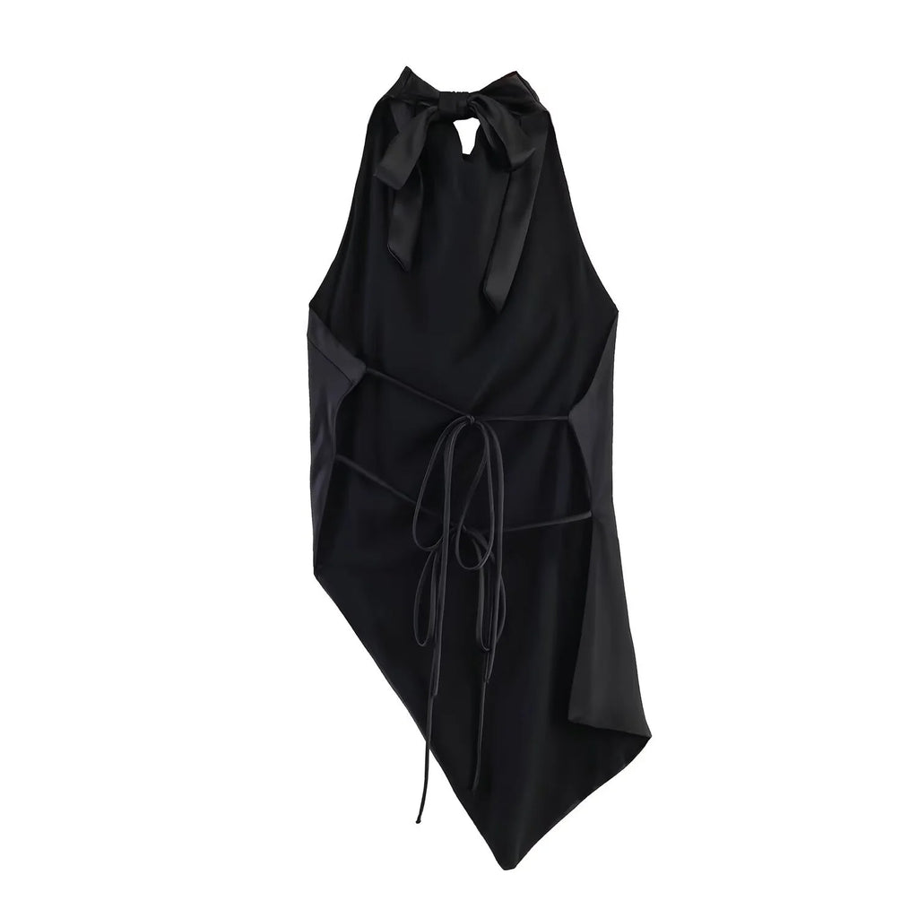 Women's Top 2026 Spring New High-End Fashion Sexy Hot Satin Sleeveless Asymmetrical Halter Backless Women's Vest Top