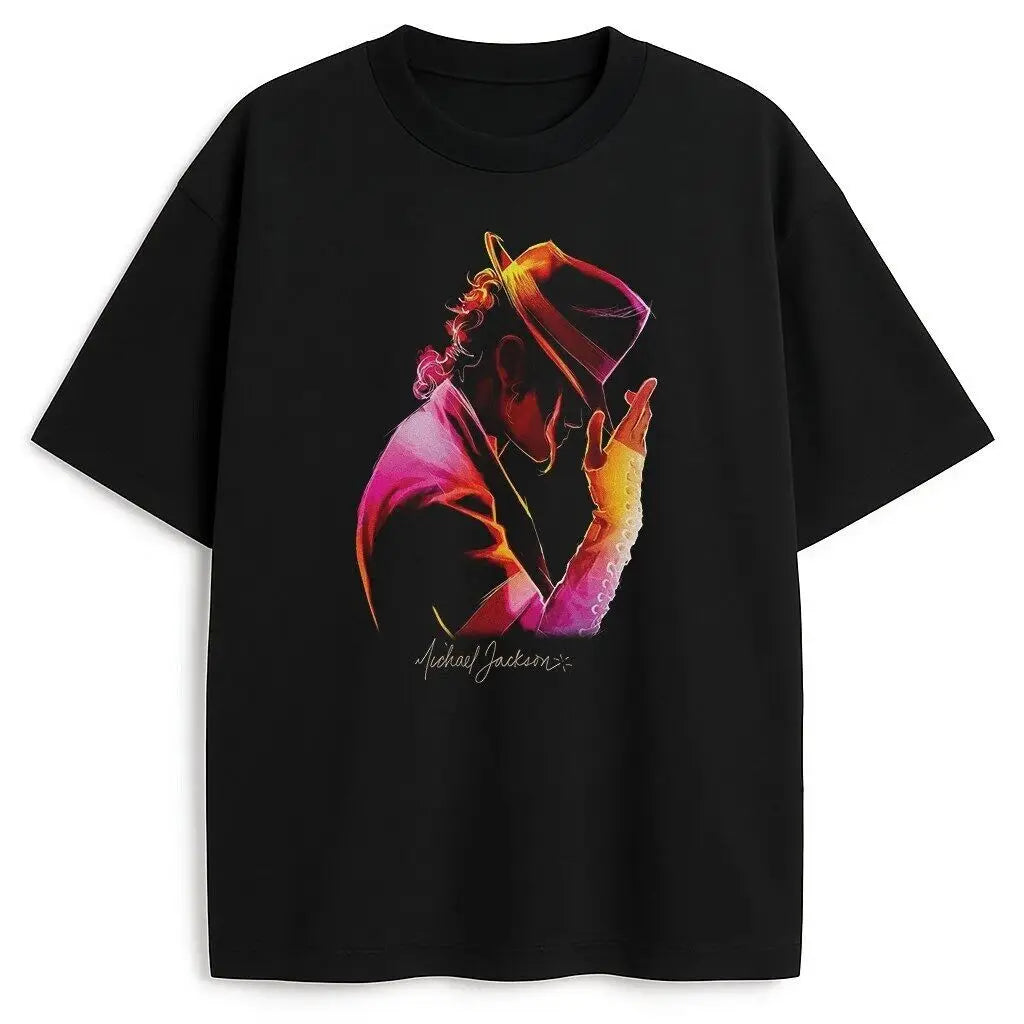 Portrait & Gold Signature Summer Rock Y2k Streetwear Michael Jackson T-Shirt Vintage Graphic Print Tee Casual Loose Top Unisex
