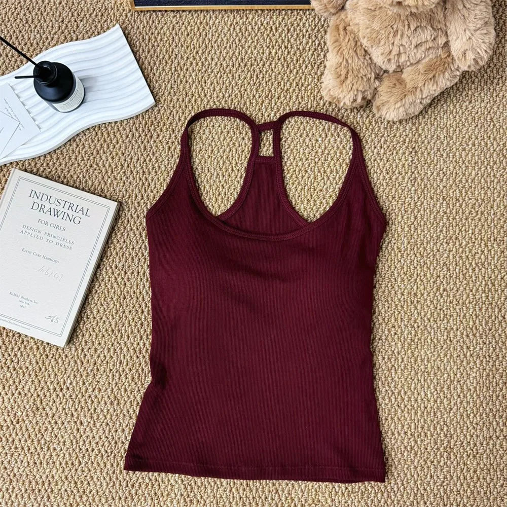 Casual U Neck Summer Tank Tops Sleeveless With Pad Fitted Tops Camisoles Slim Vest Corset for Women
