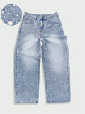 Men's Jeans Street Loose Printed Denim Trousers Hip Hop Going Out Hot Diamond Rhinestone Wide Leg Pants Y2K Clothing