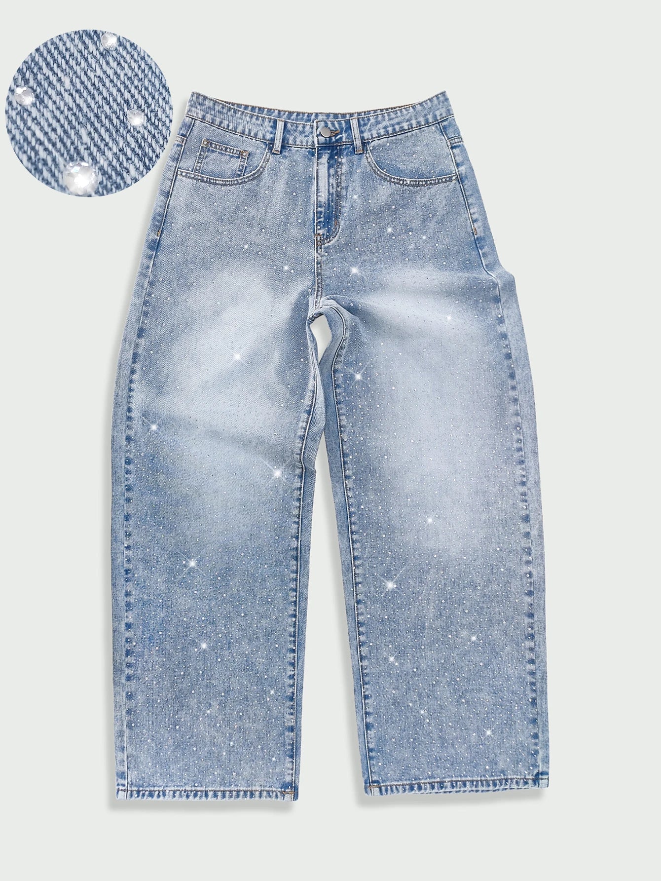 Men's Jeans Street Loose Printed Denim Trousers Hip Hop Going Out Hot Diamond Rhinestone Wide Leg Pants Y2K Clothing