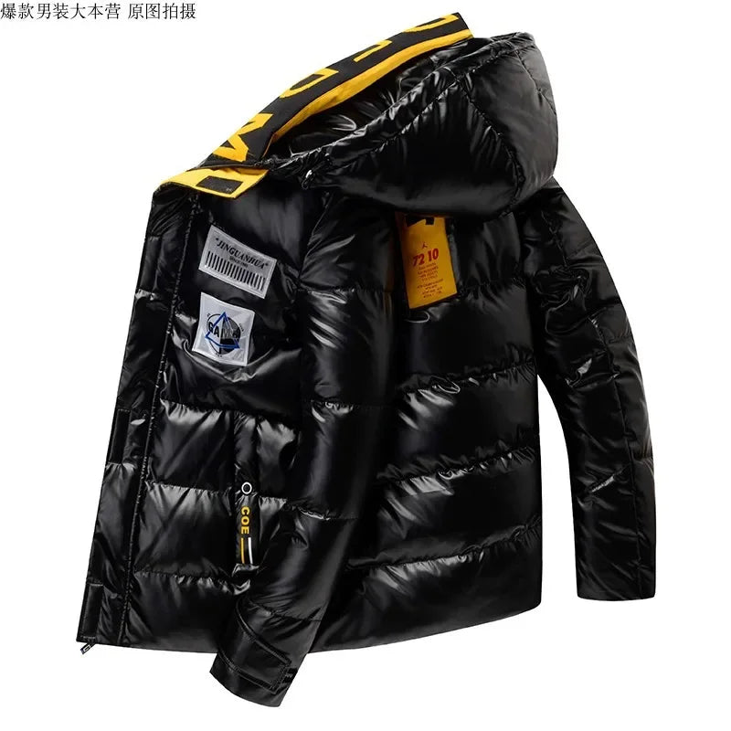 Winter Men's Jacket Casual Warm Thick Coat Fashionable Hooded Parkas Men's Clothing Loose Windproof Shiny Jacket 4XL