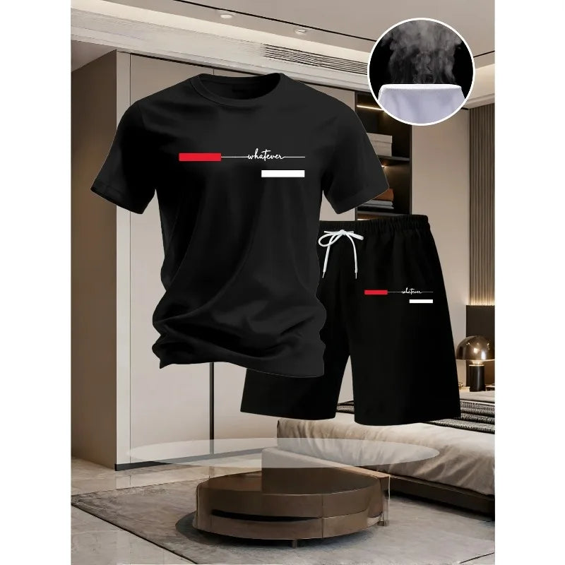 Summer men's casual short-sleeved T-shirt and shorts sports outfit - comfortable printed lightweight quick-drying set