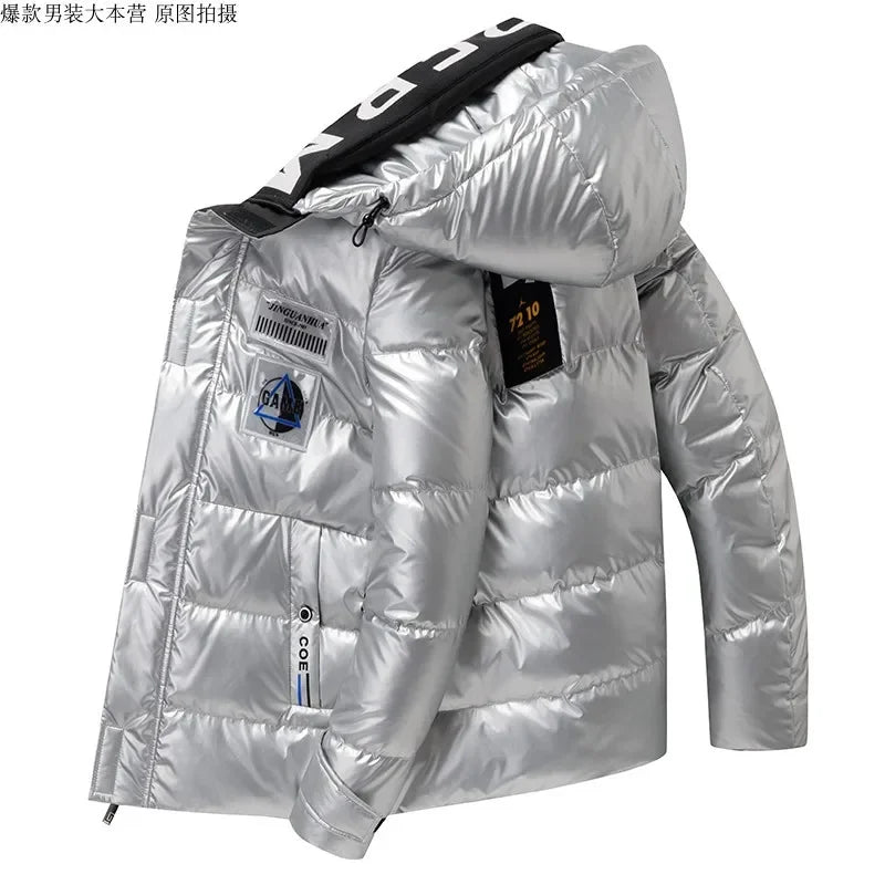 Winter Men's Jacket Casual Warm Thick Coat Fashionable Hooded Parkas Men's Clothing Loose Windproof Shiny Jacket 4XL