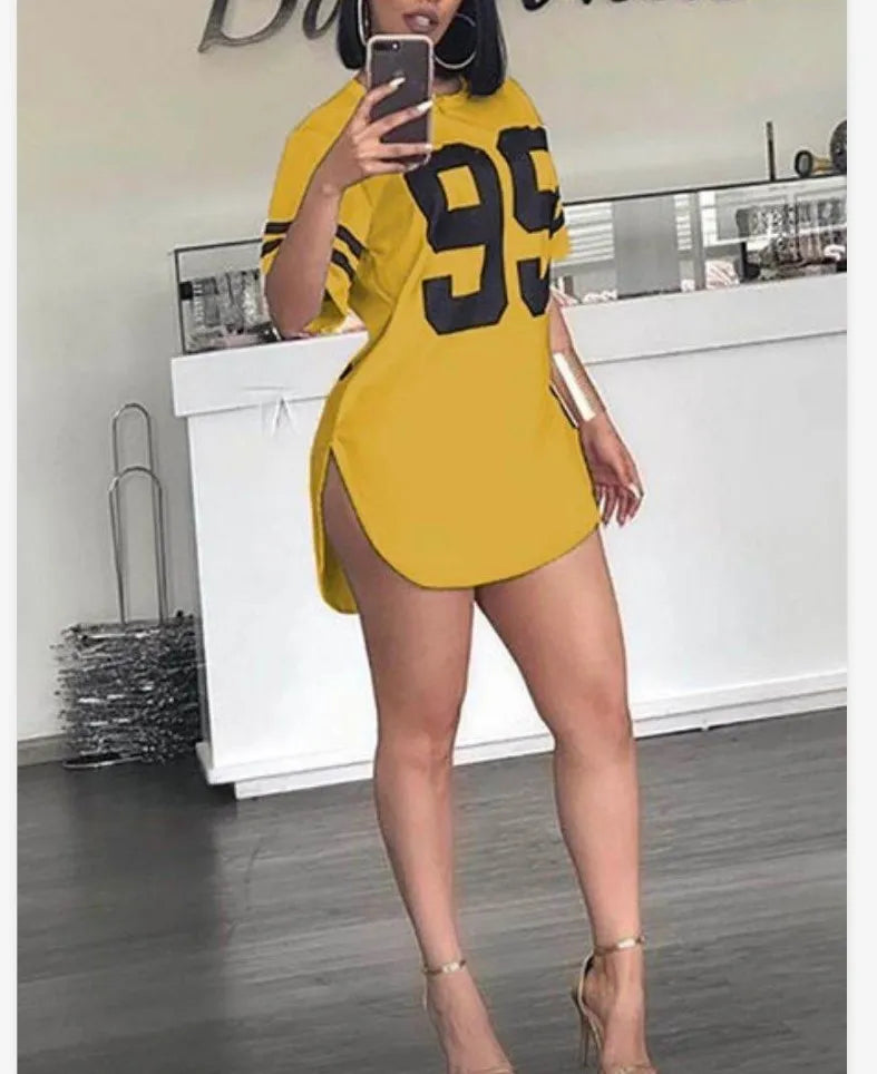 95 Pattern Print T-Shirt O-Neck Split Short Sleeve Sports Football Jersey Y2K Loose Oversized Street Retro Casual Tops