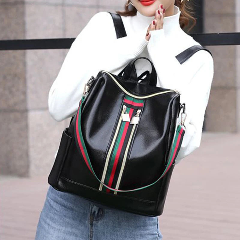 Chic Multi-way Backpack for Daily Travel Stylish Striped-detail Lightweight Versatile Spacious Casual Functional Fashion Bag