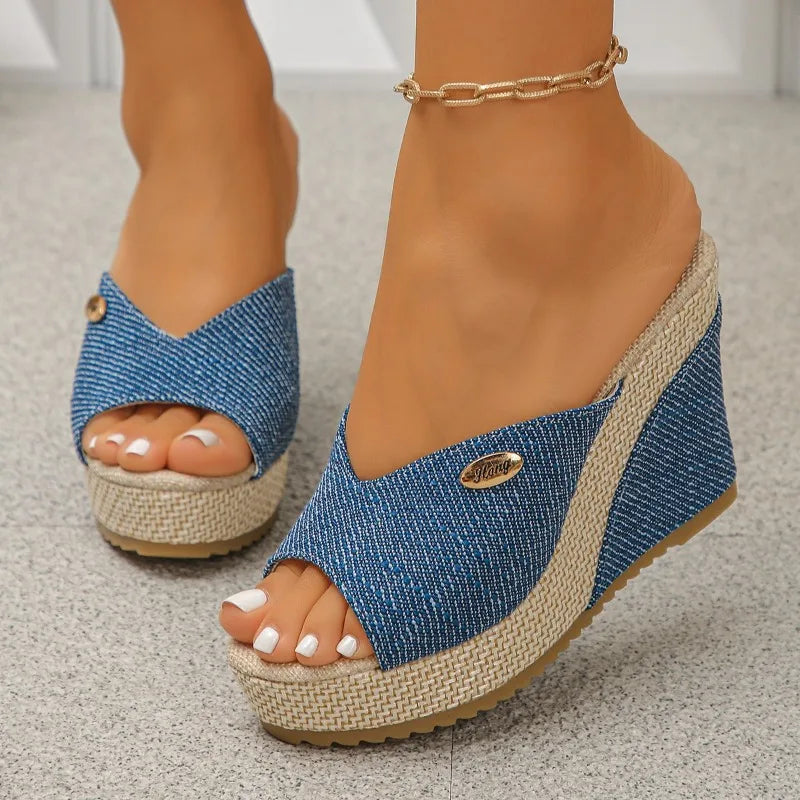 2025 New Women Wedges Slippers Summer High Heels Sandals Shallow Outdoor Beach Platform Slippers Comfortable Shoes Slides Women