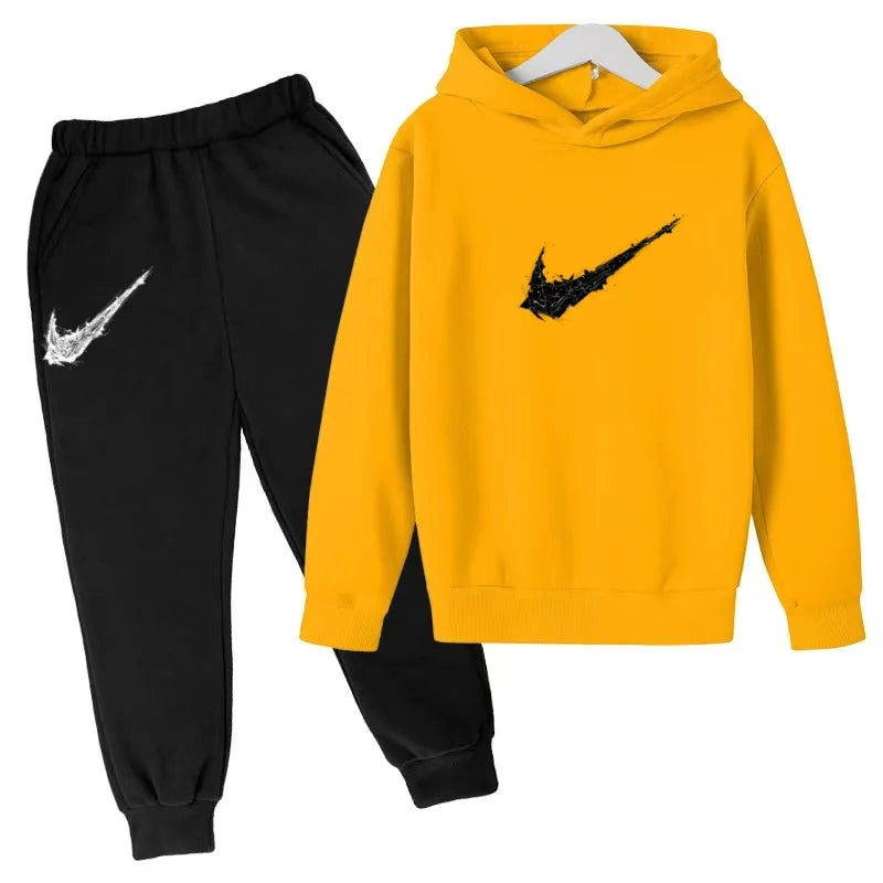New Children's Sports Hooded Sweatshirt - Brand's Trendy Casual Hooded Top and Pants Set Suitable for Boys and Girls Aged 3 To13