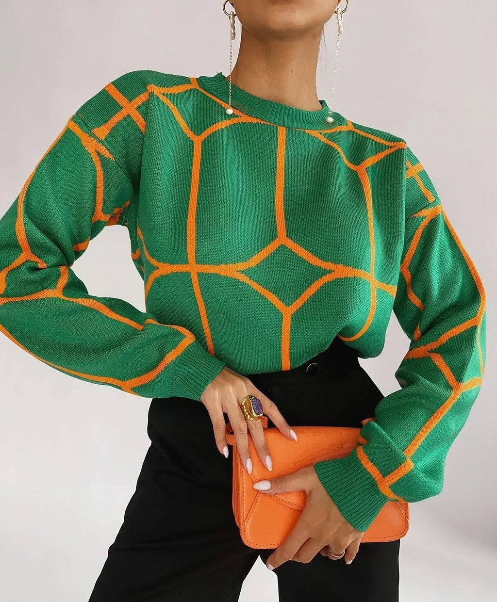 2026 NEW WOMEN FALL WINTER FASHION KNIT SWEATER, LINE PATTERN, CREW NECK, VERSATILE KNIT TOP