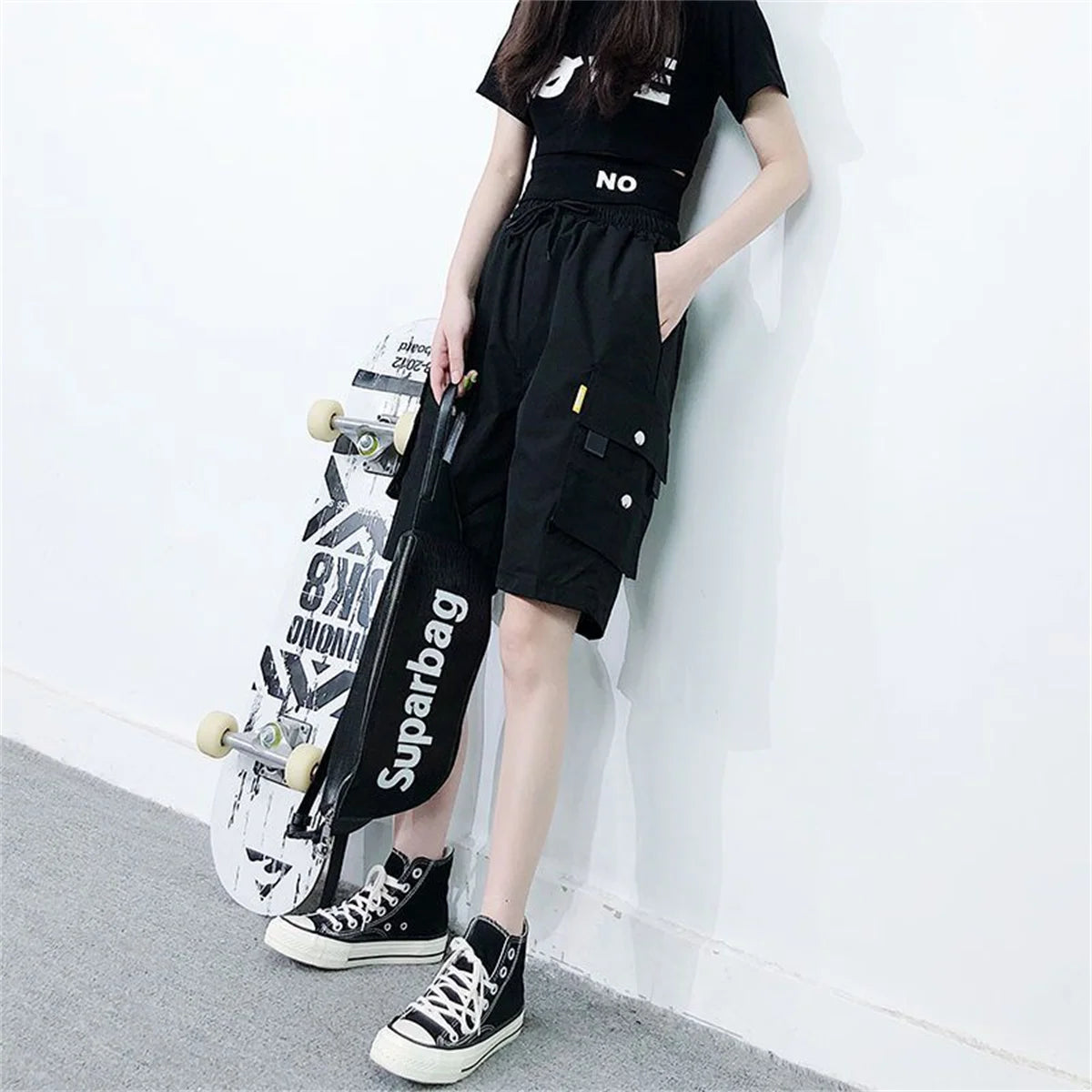 Gool Cargo Shorts for Women Harajuku High Waist Baggy Y2K Hip Hop Shorts Woman Streetwear Trendy Gym Big Pocket Bf Short Pants