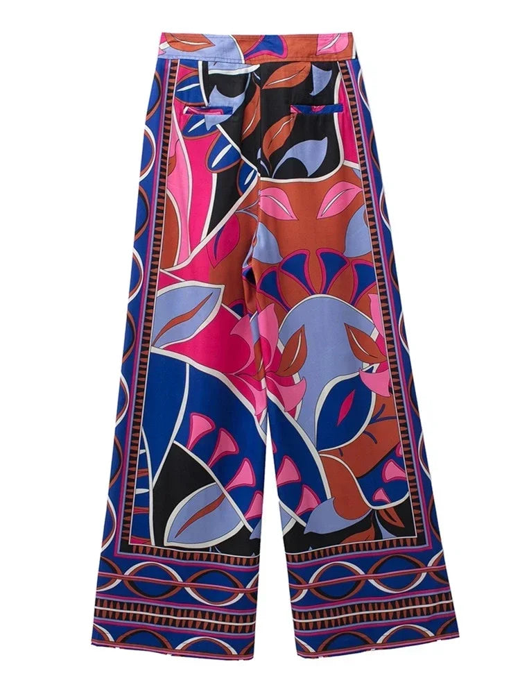 Casual Summer Suit Flowing Print Loose Sleepwear Women 2 Piece Long Sleeve Wide Leg Pants Women Pajamas Set Pijama  Pyjama