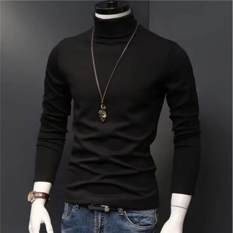Spring Autumn Thin Men Pullovers Sweaters Turtleneck Knitted Sweater for Men  Clothing Male Sweaters Full Black White Tops