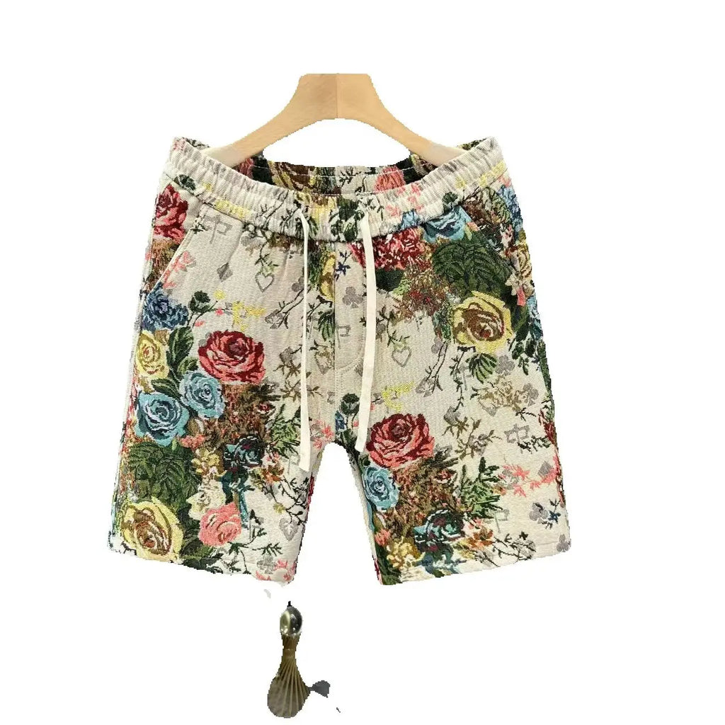 European and American men's summer Statue of Liberty print comfortable breathable drawstring shorts outdoor casual pants