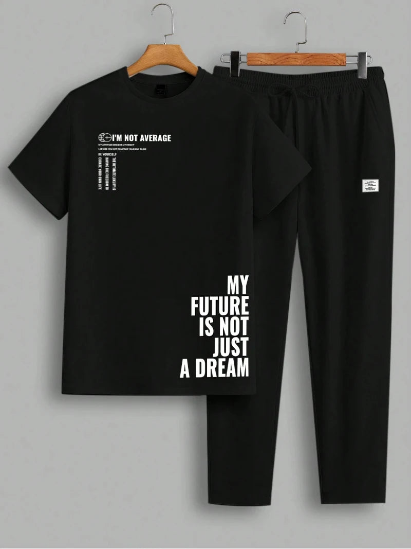 Men's Casual Two-piece Set Simple Fashion Letter Print Pattern Round Neck T-shirt And Pants Set Suitable For Spring And Summer