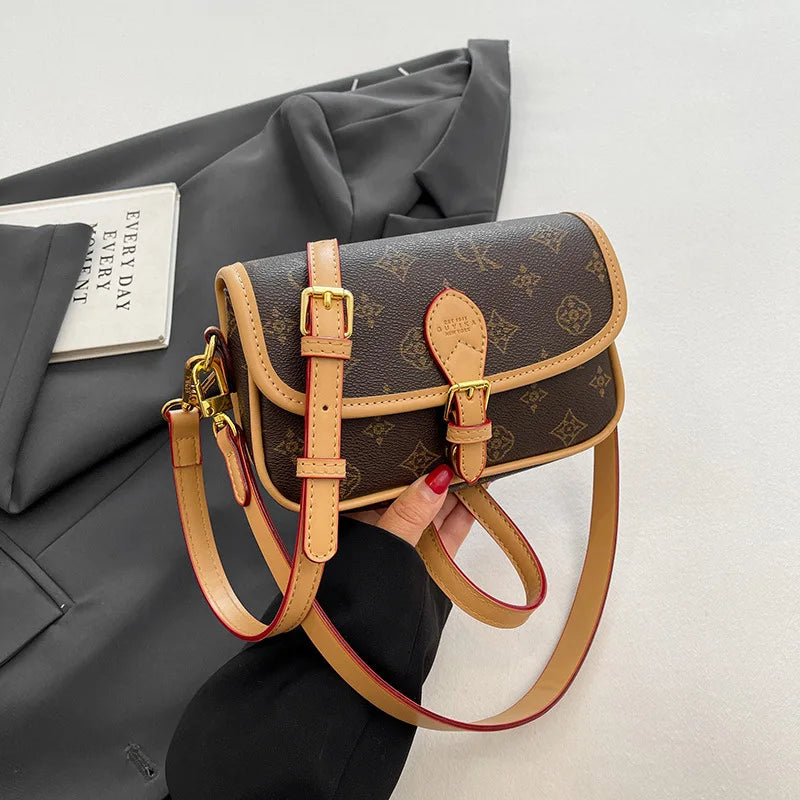 Trendy Floral Print Small Square Bag for Women Lightweight Luxury Versatile Single Shoulder Crossbody Bag Casual Saddle Bag