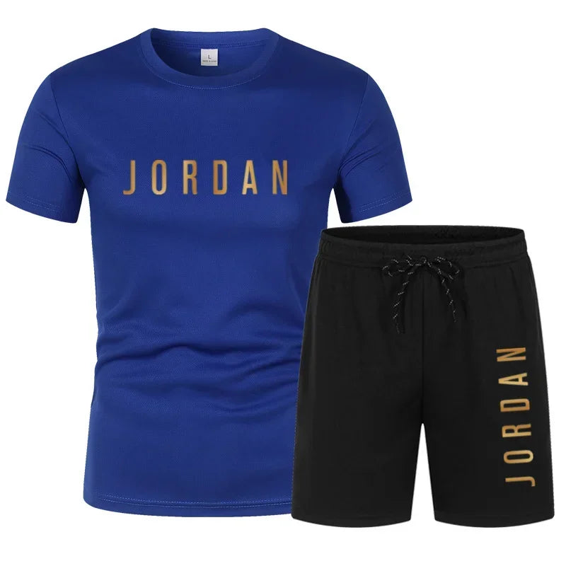 Summer Fashion Trendy Casual Sports Two Piece Set Youth Men's Short sleeved T-shirt+Shorts Set